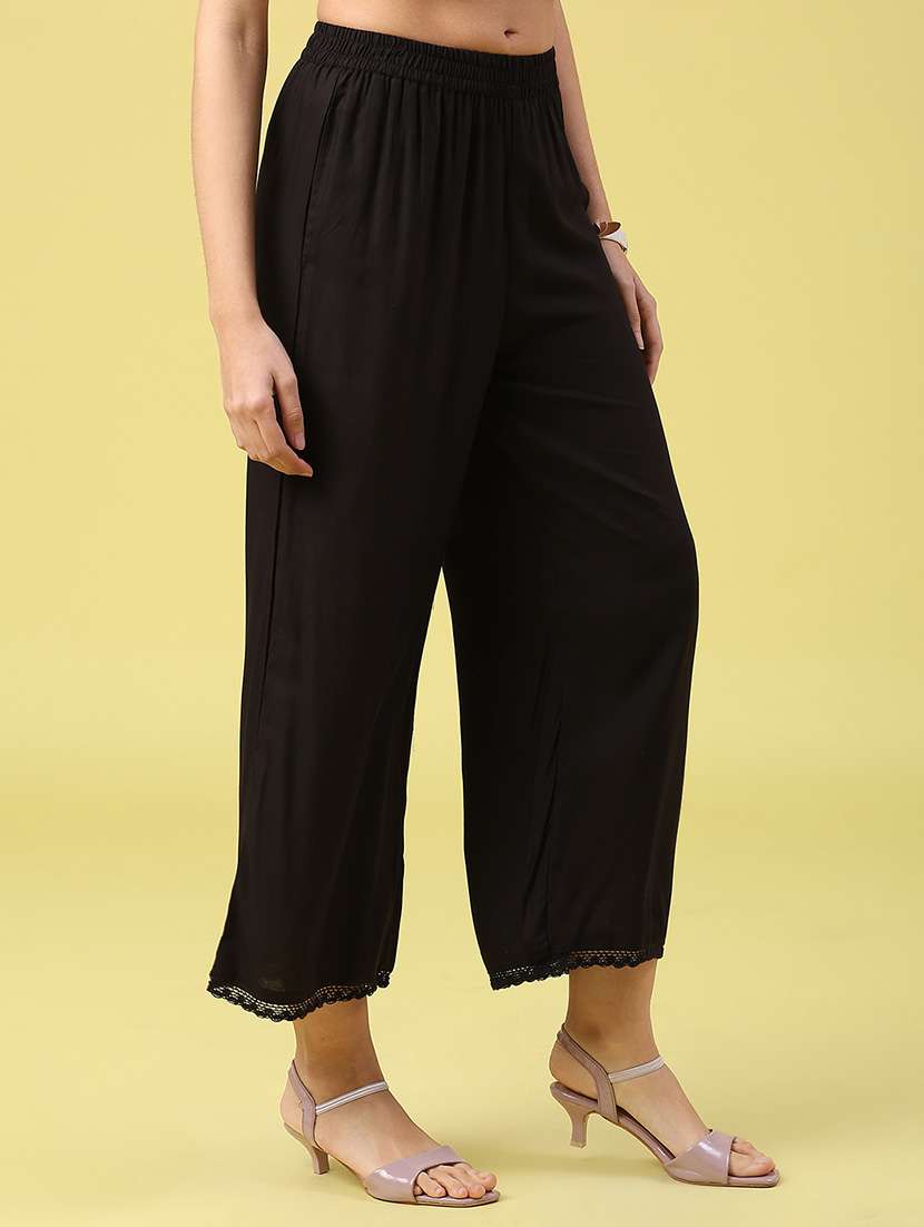 women solid mid rise straight palazzo - 22184561 -  Standard Image - 3