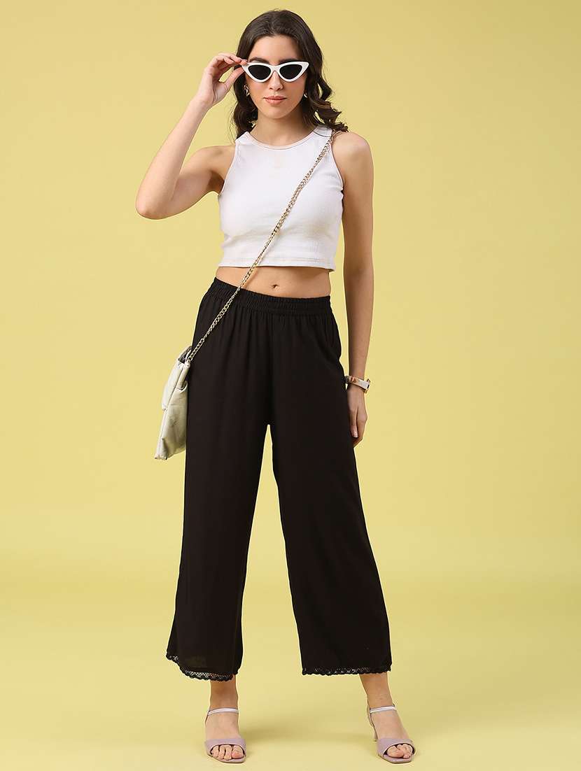 women solid mid rise straight palazzo - 22184561 -  Standard Image - 5