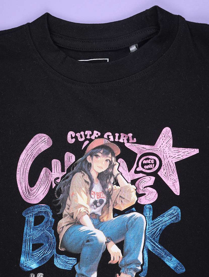 Girls Printed Short Sleeves Regular Fit Tee - 22184570 -  Standard Image - 3