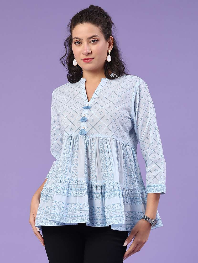 women printed notch neck short kurti
