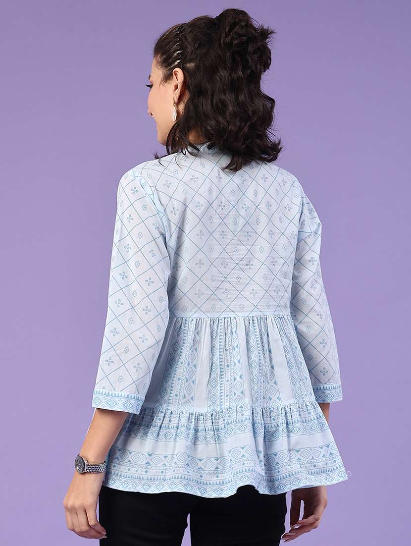 women printed notch neck short kurti - 22184590 -  Standard Image - 3