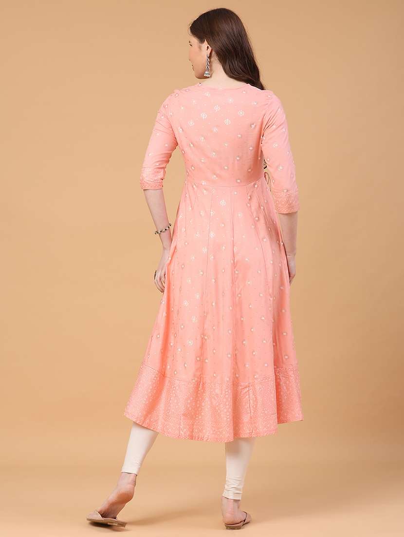 women printed three quarter sleeve flared kurta  - 22184599 -  Standard Image - 5