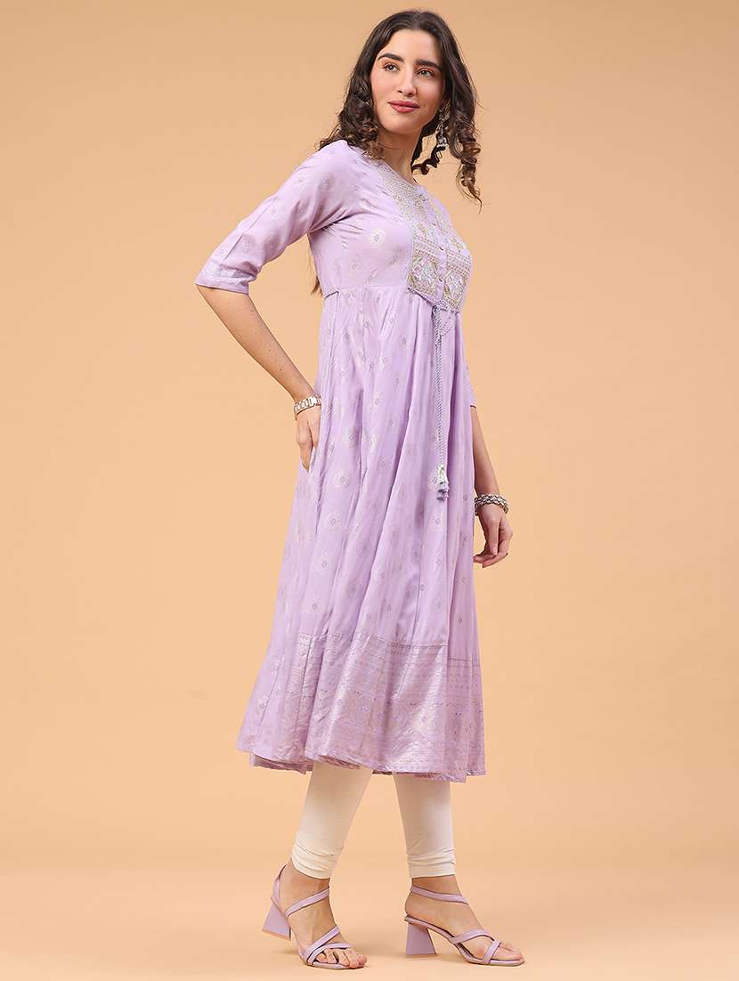 lavender rayon anarkali kurta - 22184600 -  Standard Image - 3