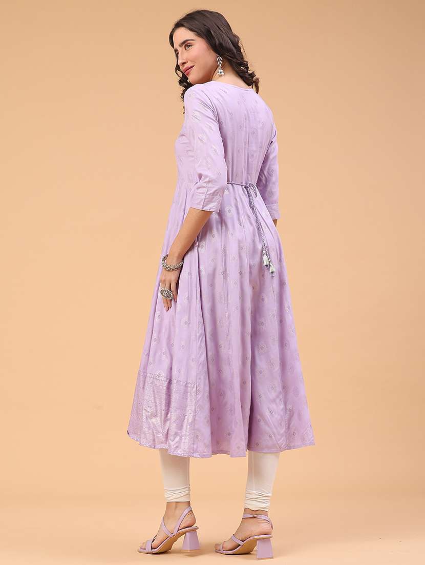 lavender rayon anarkali kurta - 22184600 -  Standard Image - 5