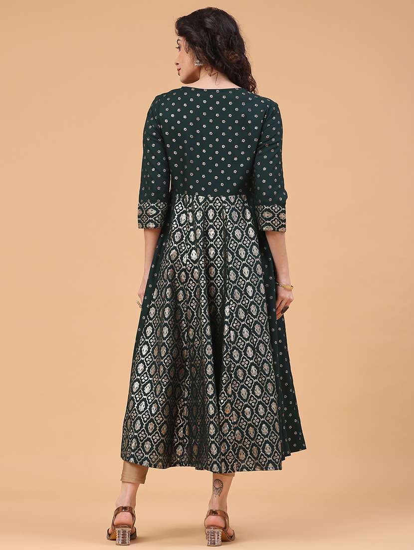 Women Printed Three Quarter Sleeve Flared Kurta - 22184630 -  Standard Image - 5