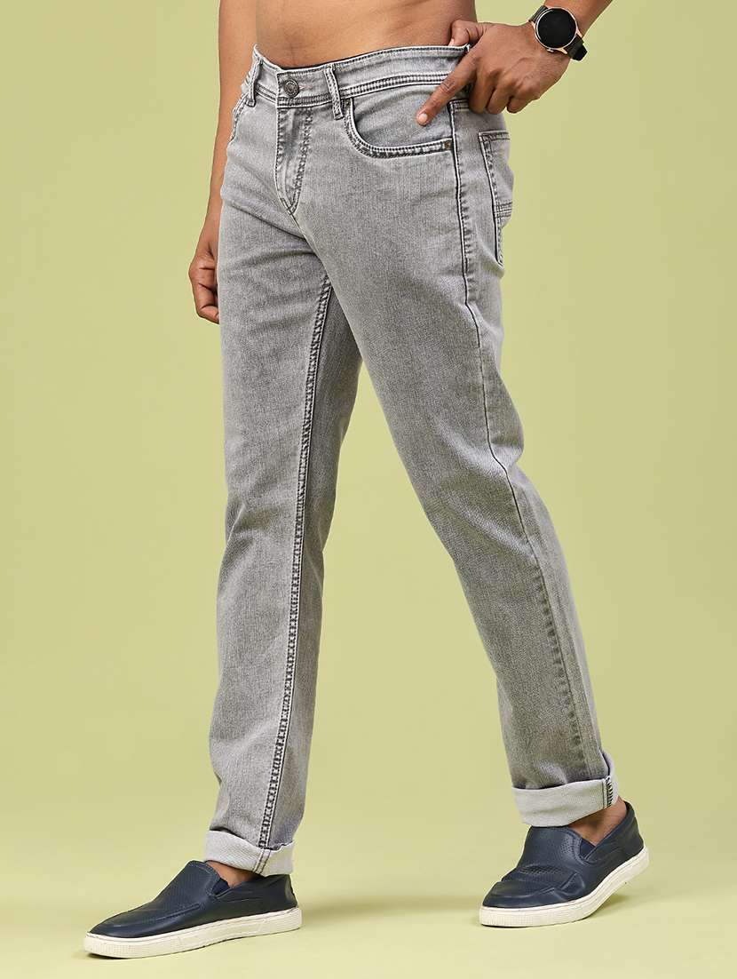 men plain mid rise full length tapered jeans - 22184643 -  Standard Image - 3