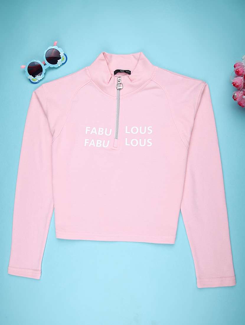 girls printed stand collar long sleeve tee