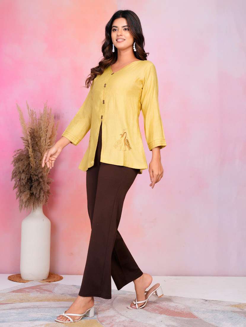 women solid with work long sleeve a-line tunic - 22184811 -  Standard Image - 3