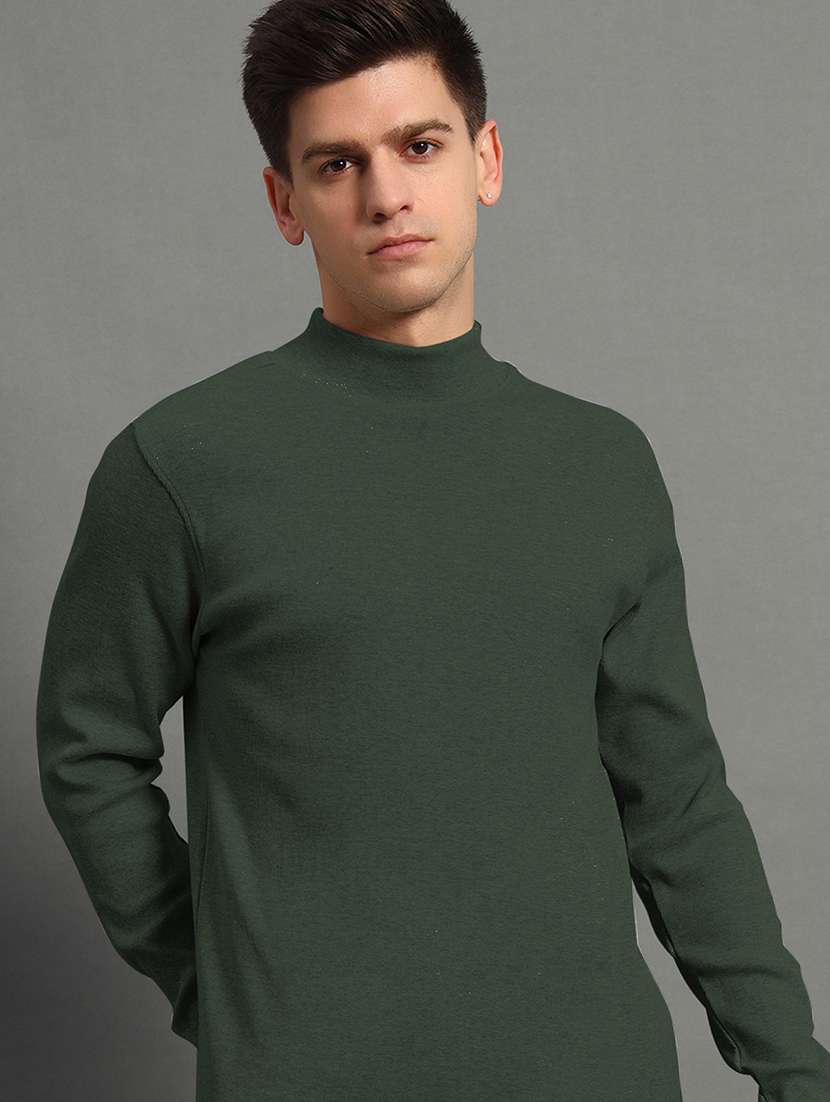 men solid long sleeve slim fit pullover