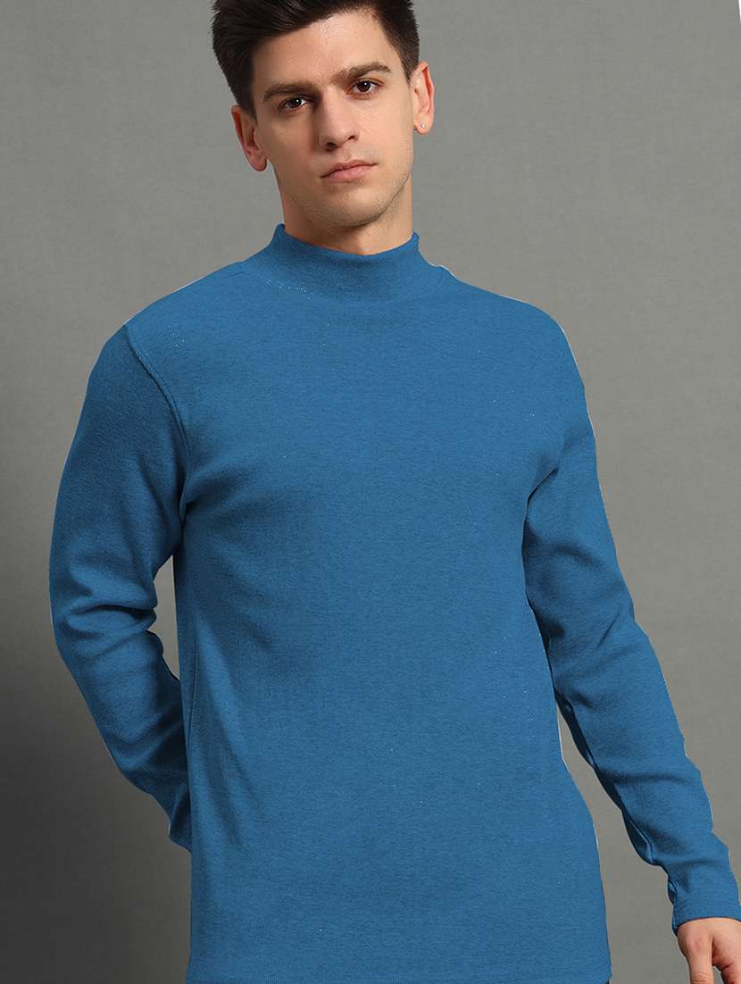 men solid long sleeve slim fit pullover