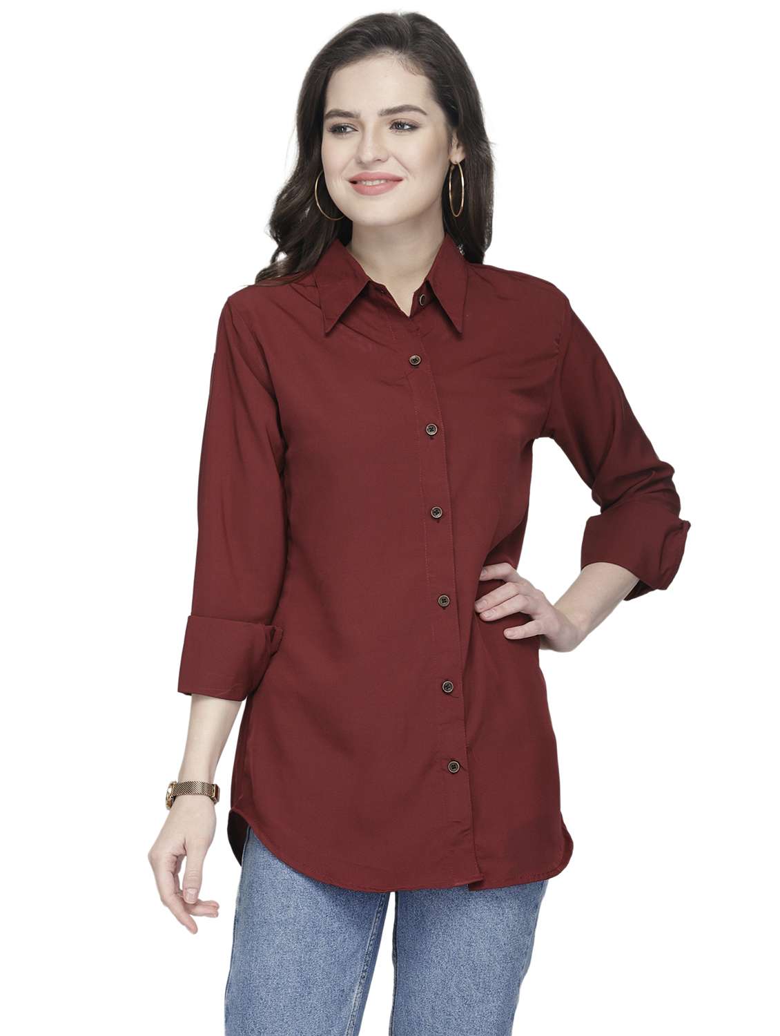 women collared long sleeve regular fit shirt