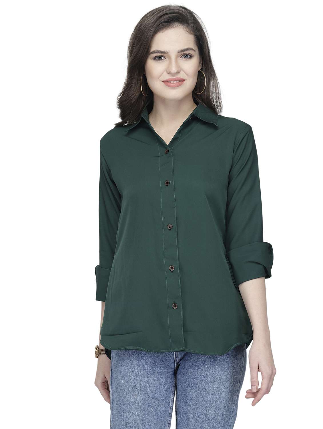 women collared long sleeve regular fit shirt