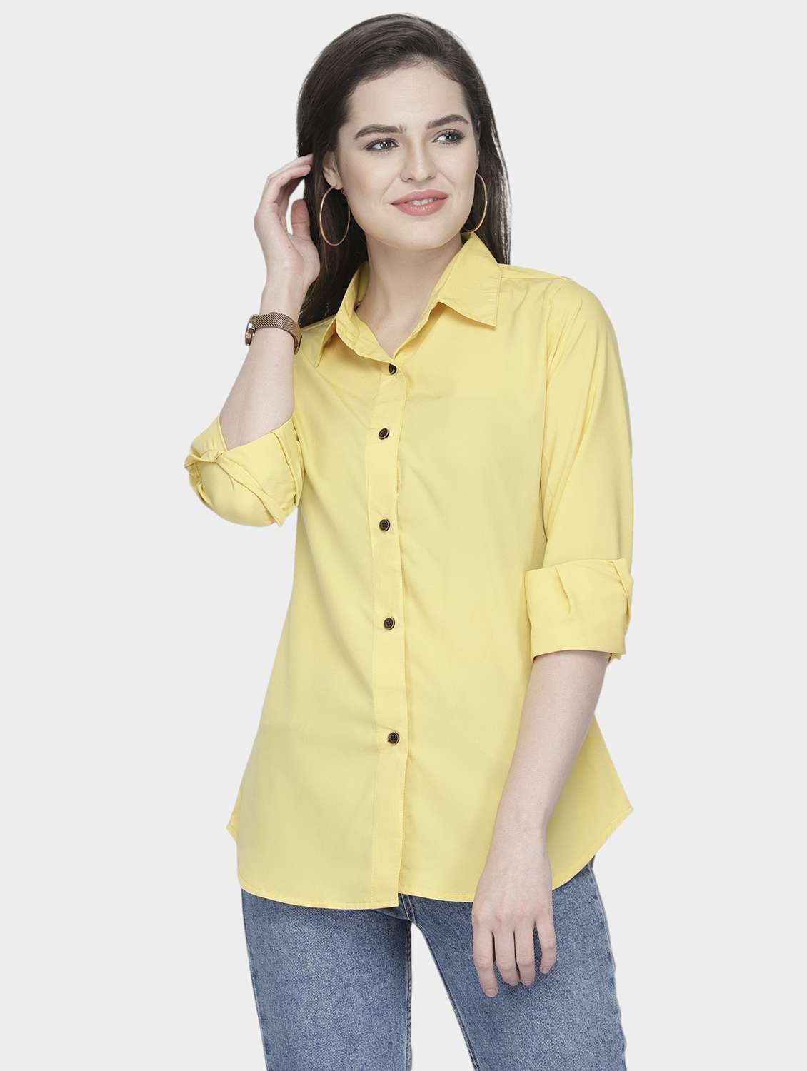 women collared long sleeve regular fit shirt