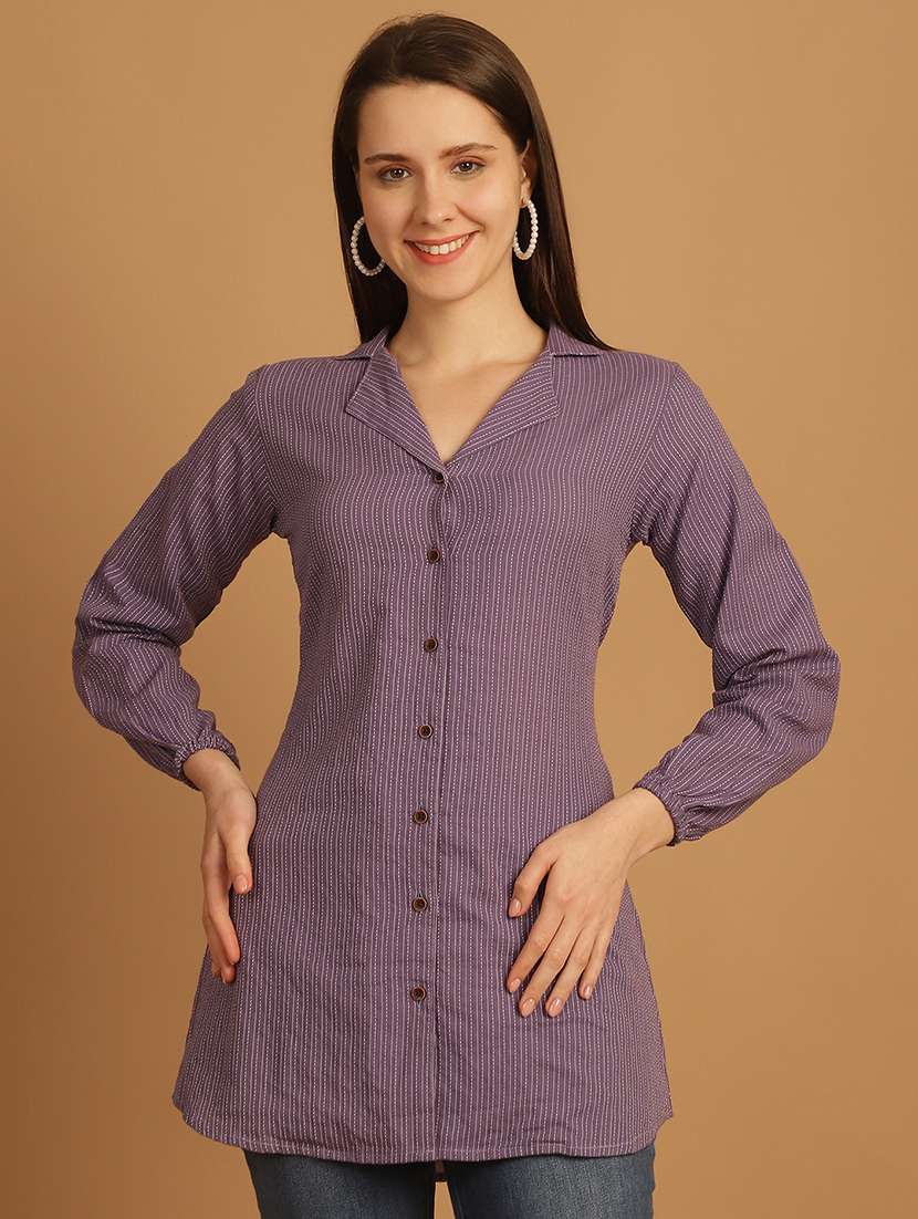 women lapel collar long sleeve regular fit shirt