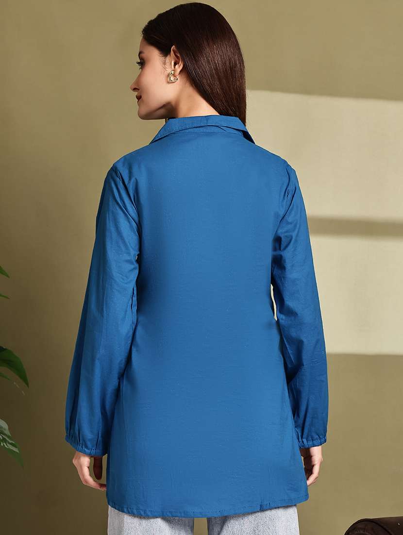 women lapel collar long sleeve regular fit shirt - 22185013 -  Standard Image - 3