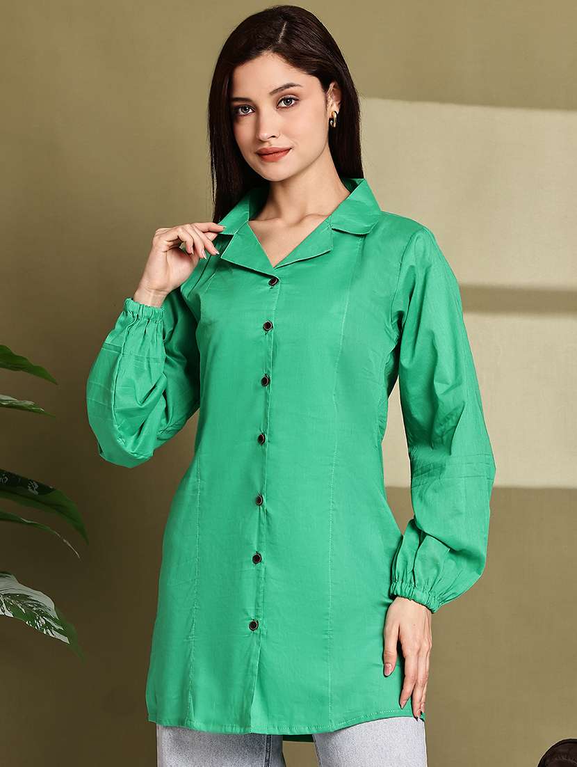 women lapel collar long sleeve regular fit shirt