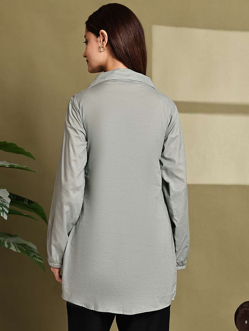 women lapel collar long sleeve regular fit shirt - 22185015 -  Standard Image - 3