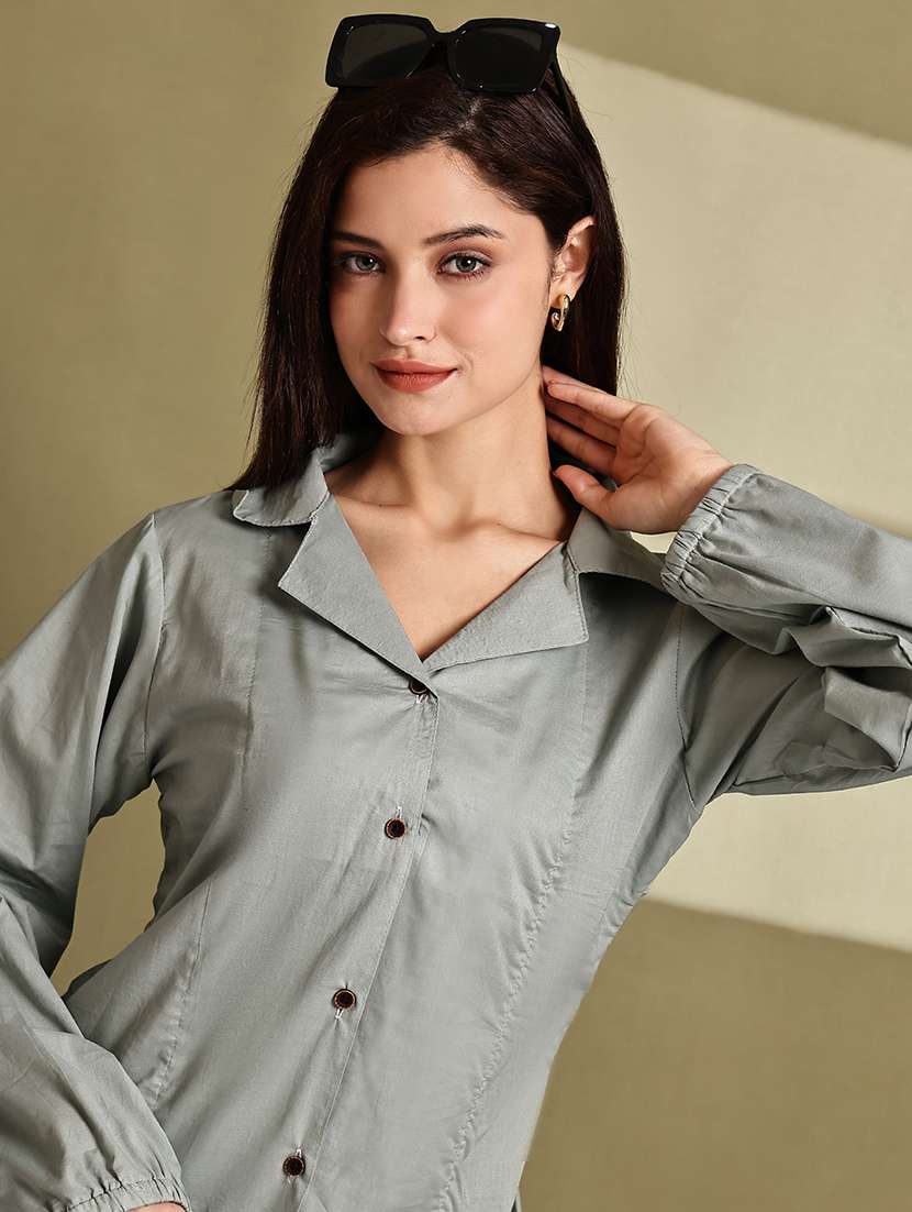 women lapel collar long sleeve regular fit shirt - 22185015 -  Standard Image - 5