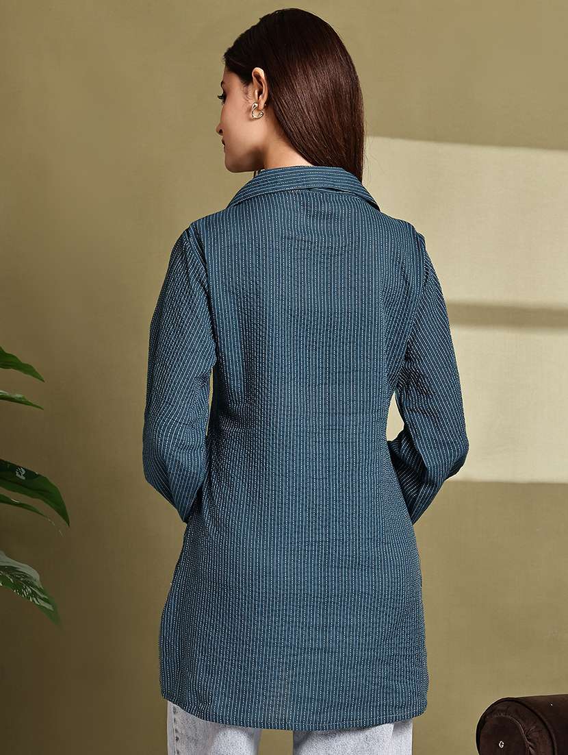 women lapel collar long sleeve regular fit shirt - 22185019 -  Standard Image - 3