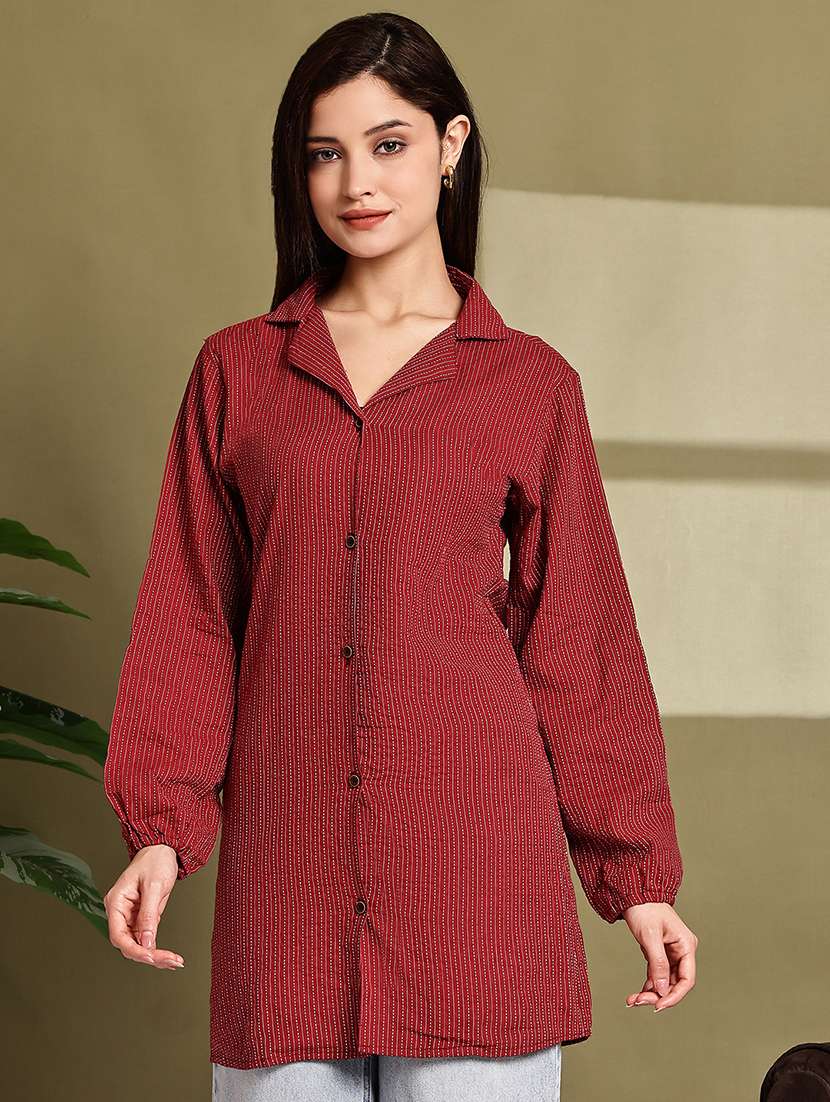 women lapel collar long sleeve regular fit shirt