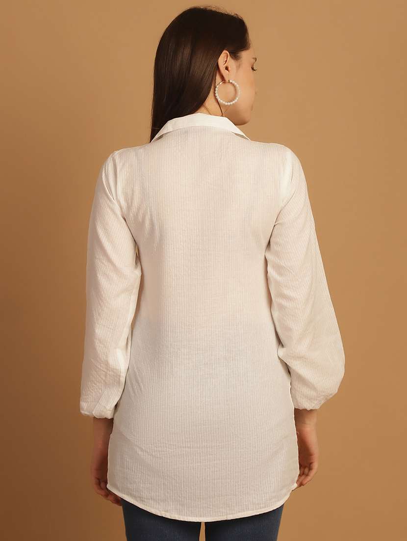 women lapel collar long sleeve regular fit shirt - 22185029 -  Standard Image - 3