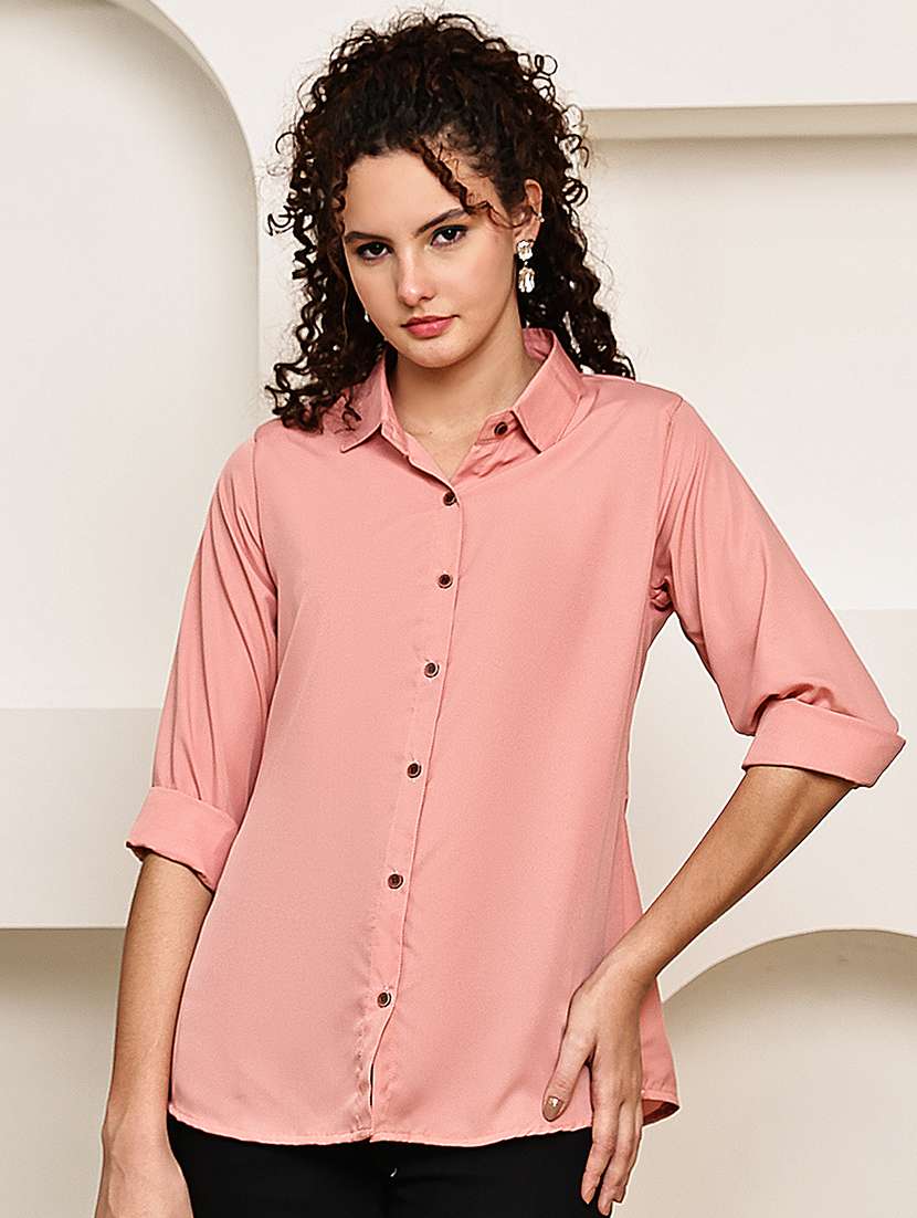 women collared roll up sleeve regular fit shirt