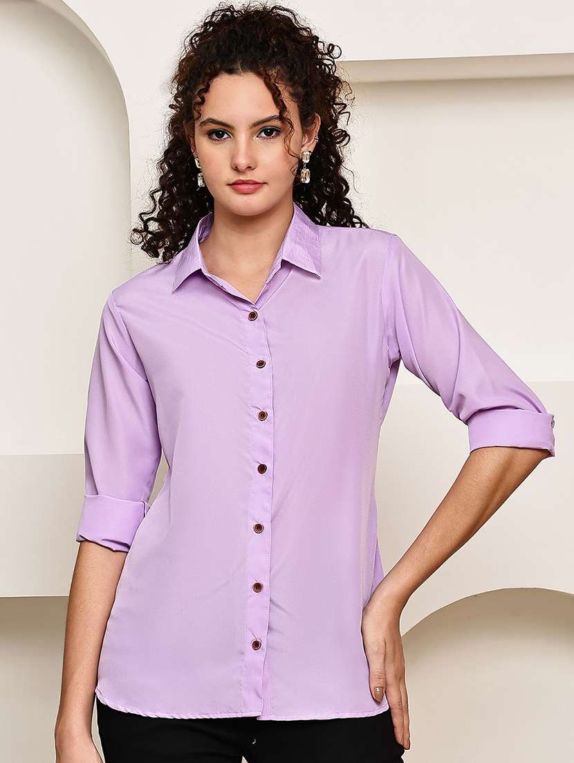 women collared roll up sleeve regular fit shirt