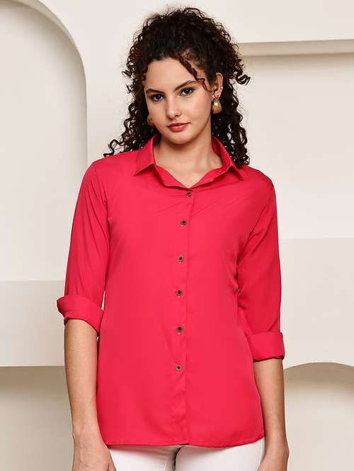 women collared roll up sleeve regular fit shirt - 22185039 -  Standard Image - 0