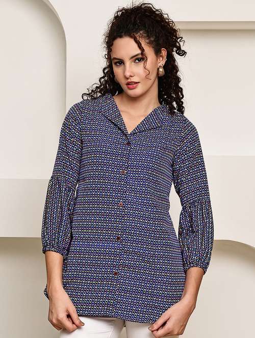 women collared puff sleeve regular fit shirt - 22185041 -  Standard Image - 0