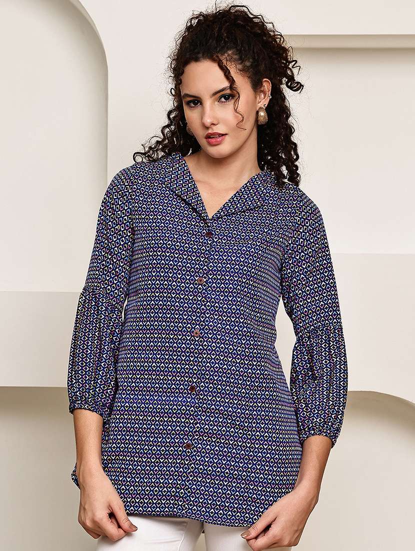 women collared puff sleeve regular fit shirt