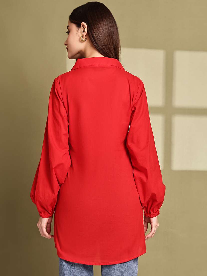 women lapel collar long sleeve regular fit shirt - 22185044 -  Standard Image - 3