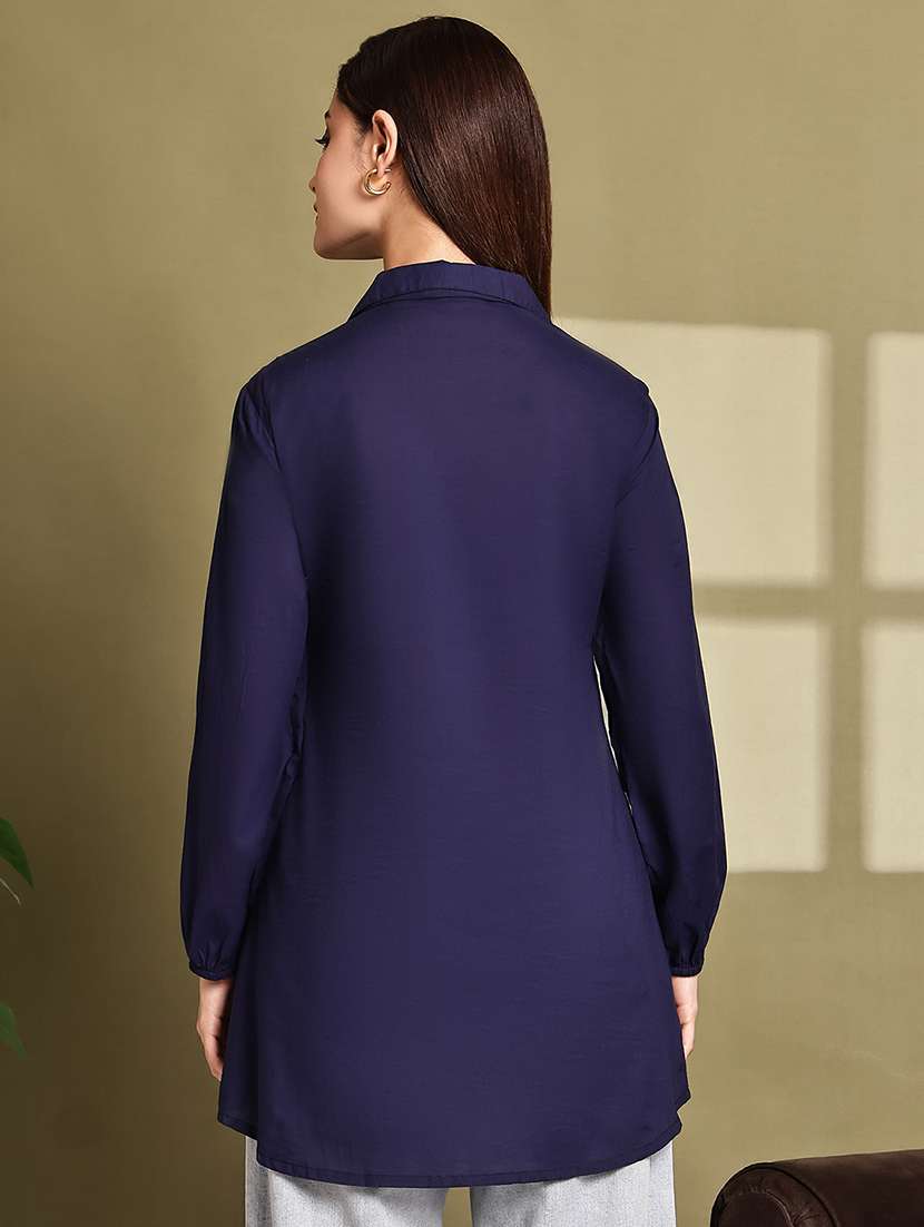 women lapel collar long sleeve regular fit shirt - 22185046 -  Standard Image - 3