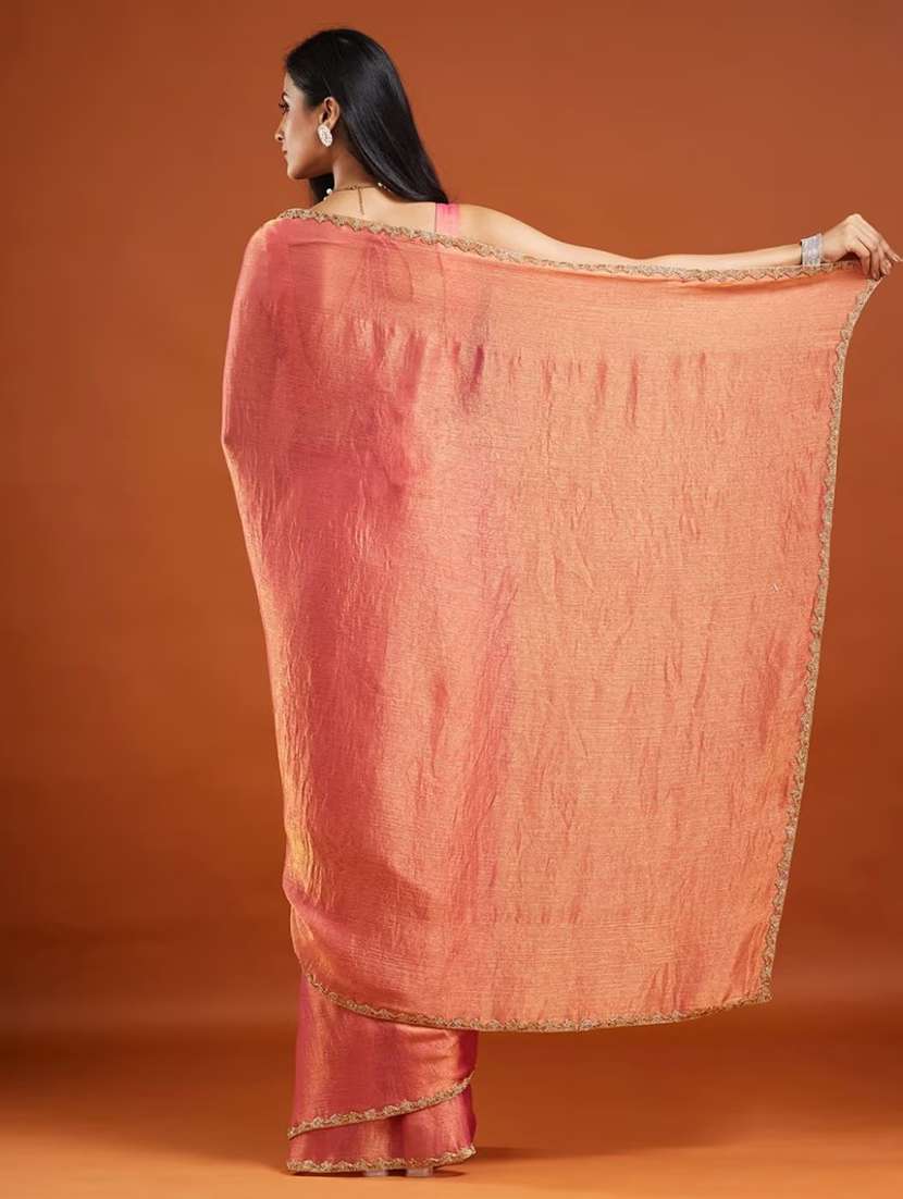 women solid with embellished bordered saree with blouse - 22185053 -  Standard Image - 3