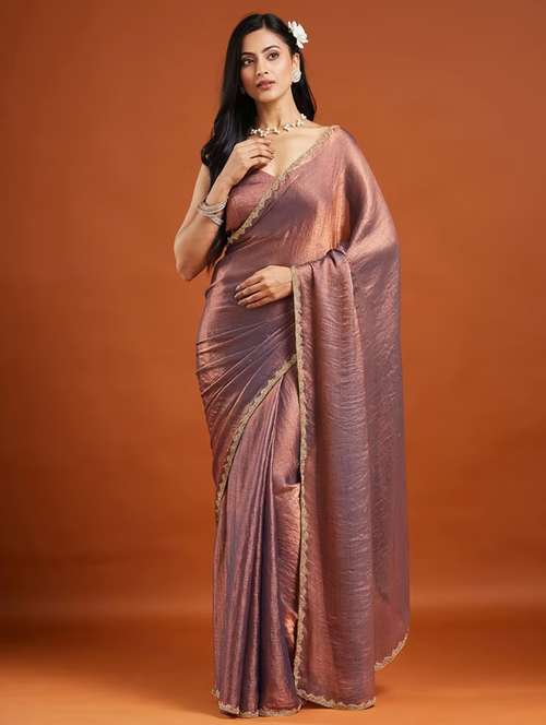 women solid with embellished bordered saree with blouse - 22185054 -  Standard Image - 0