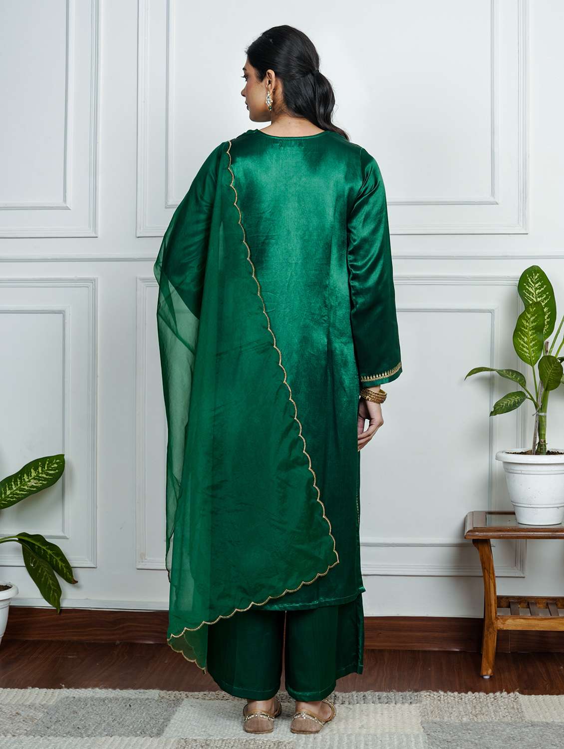 women solid with work long sleeve kurta pant with dupatta set - 22185065 -  Standard Image - 3
