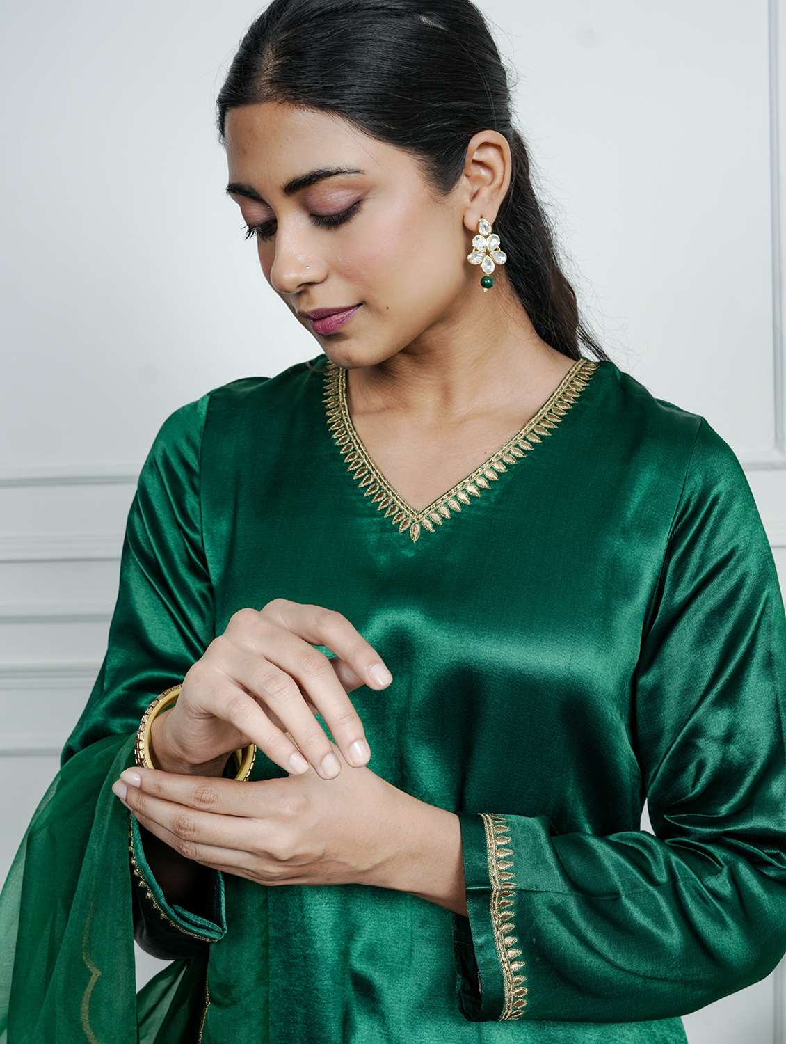 women solid with work long sleeve kurta pant with dupatta set - 22185065 -  Standard Image - 5