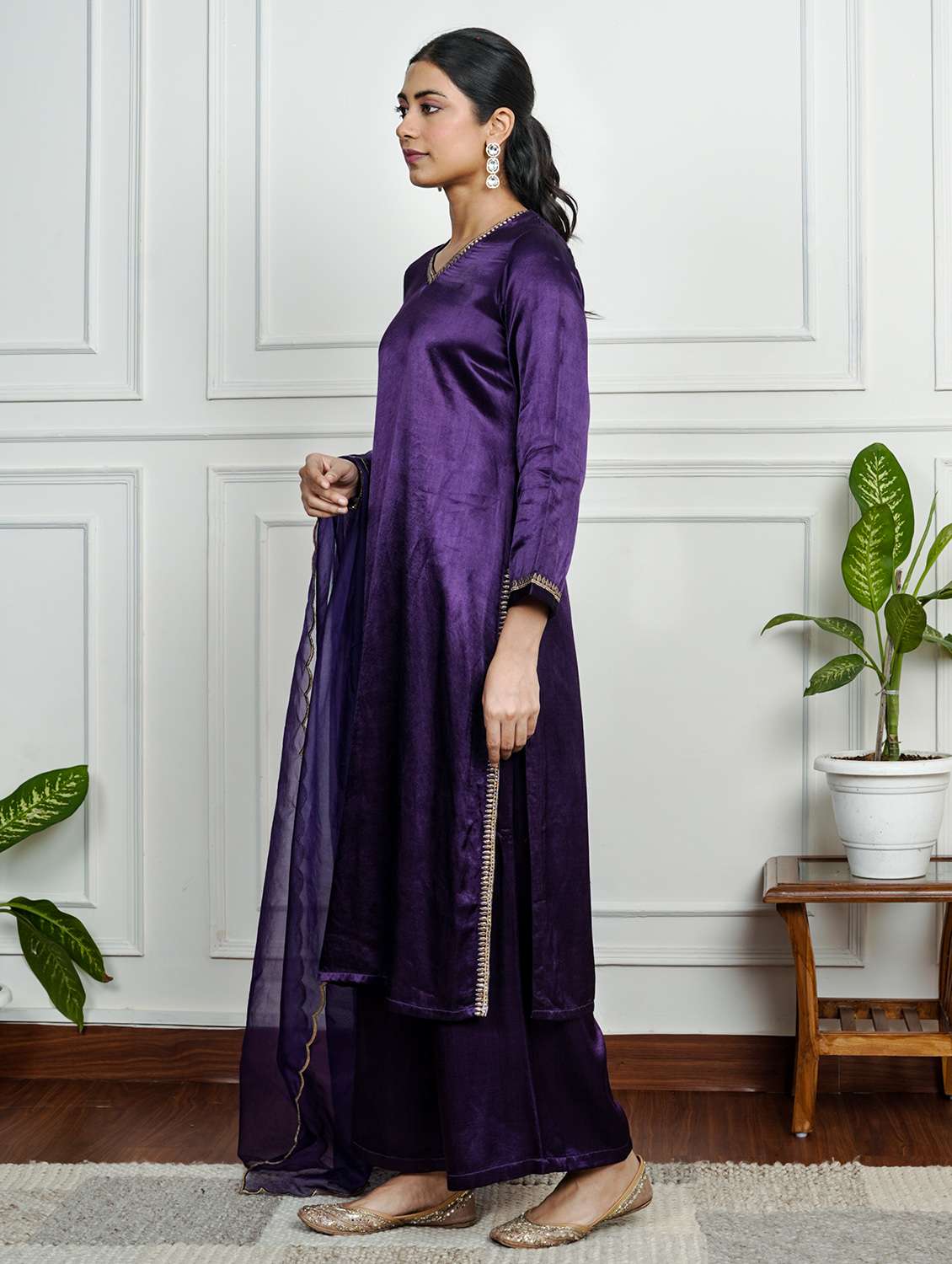 women solid with work long sleeve kurta pant with dupatta set - 22185066 -  Standard Image - 3