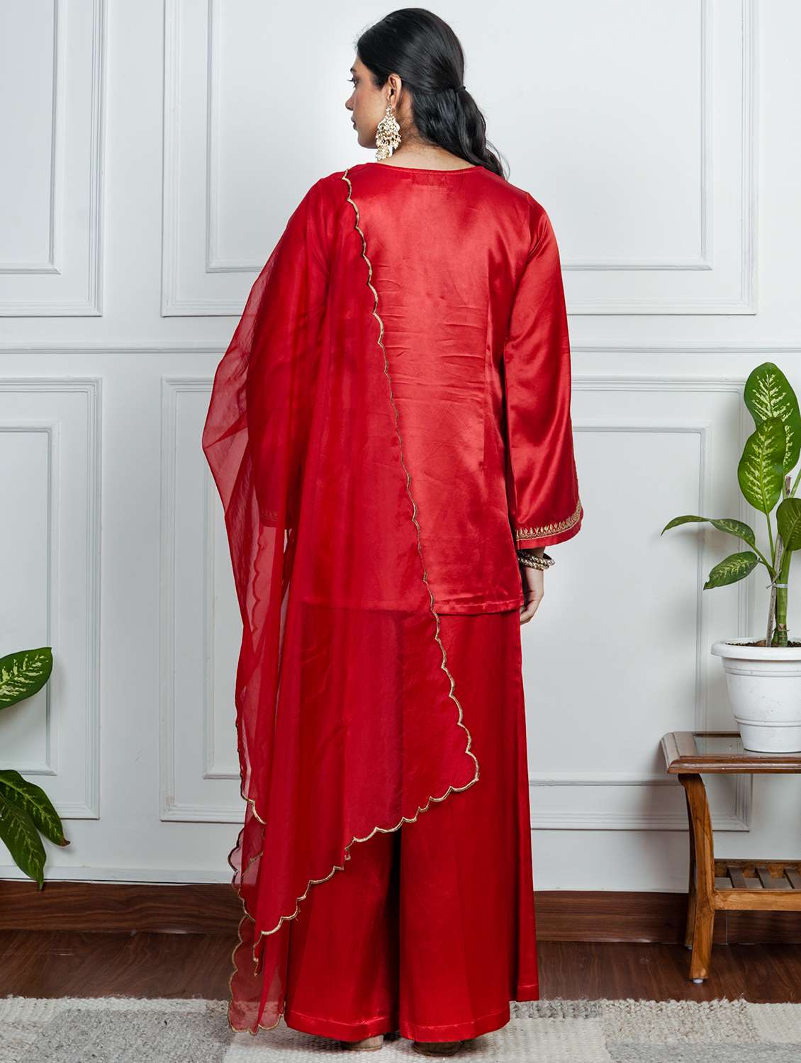 women solid with work long sleeve kurta palazzo with dupatta set - 22185067 -  Standard Image - 3