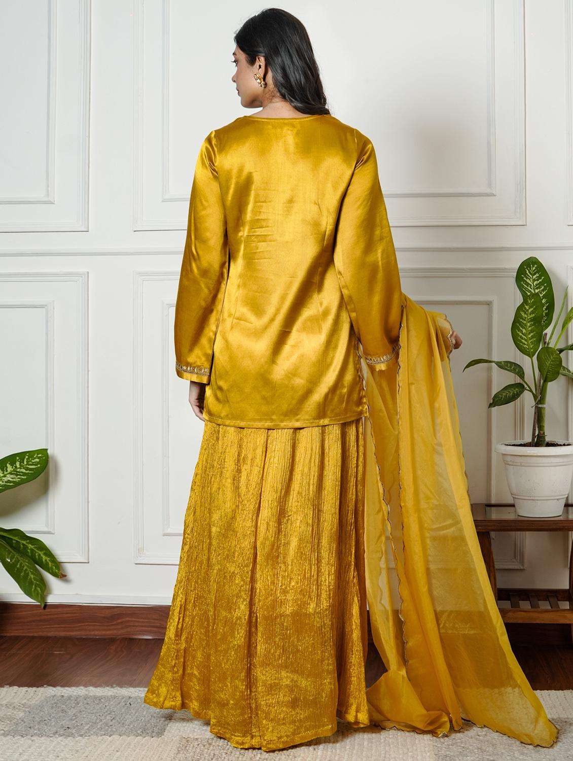 women solid with work long sleeve kurta palazzo with dupatta set - 22185068 -  Standard Image - 3