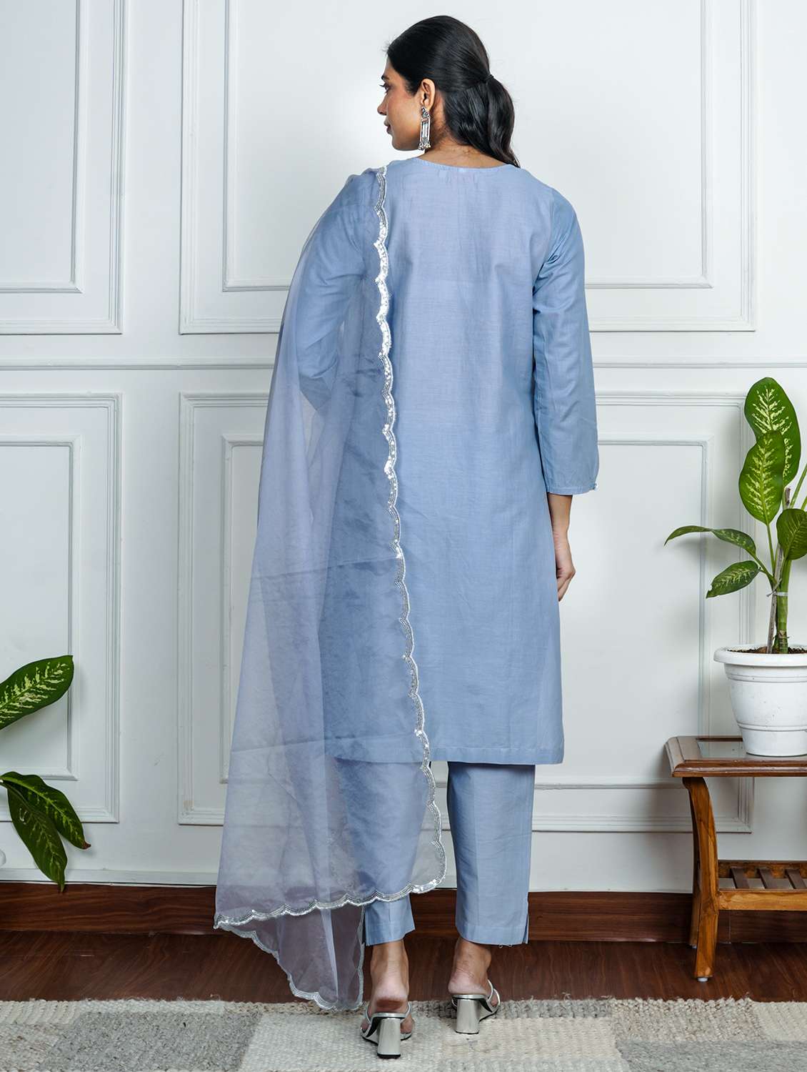 women solid with work long sleeve kurta pant with dupatta set - 22185071 -  Standard Image - 3