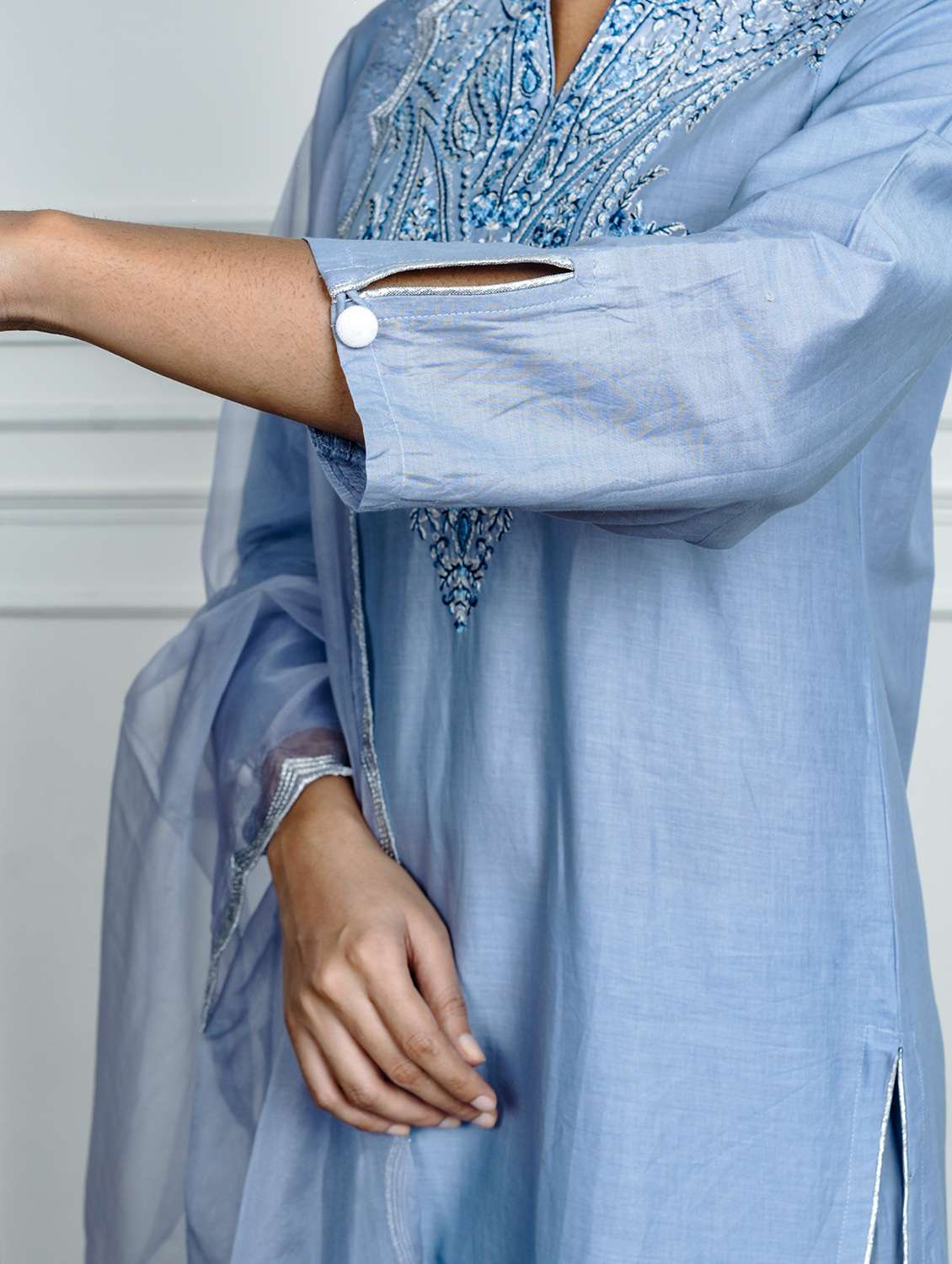 women solid with work long sleeve kurta pant with dupatta set - 22185071 -  Standard Image - 5