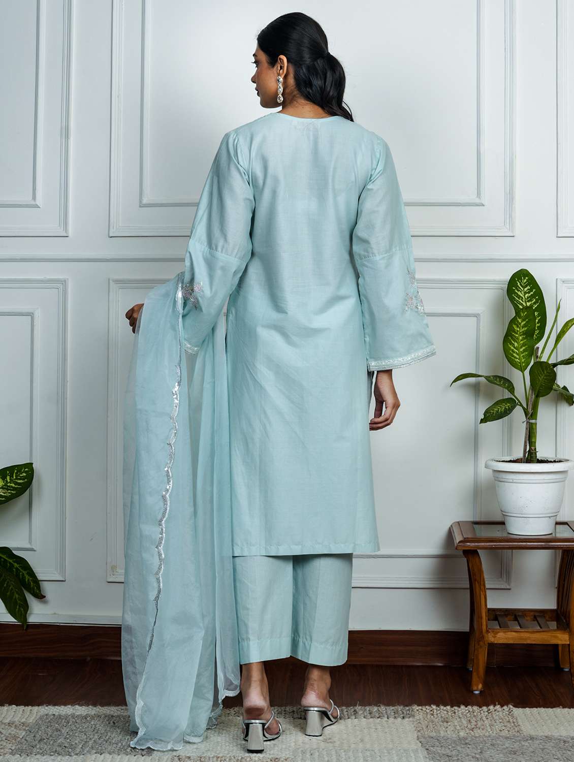 women solid with work long sleeve kurta pant with dupatta set - 22185072 -  Standard Image - 3