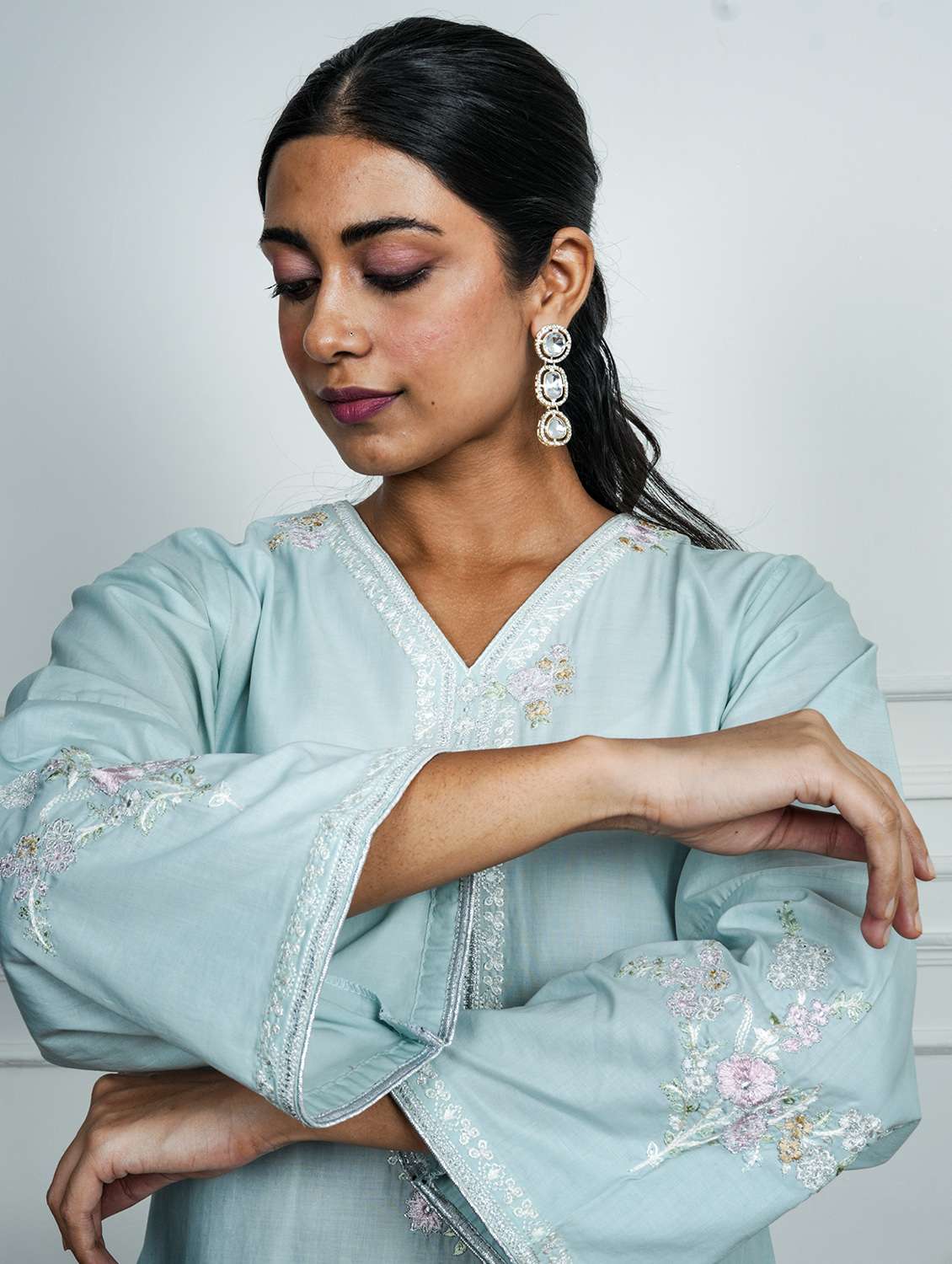 women solid with work long sleeve kurta pant with dupatta set - 22185072 -  Standard Image - 5