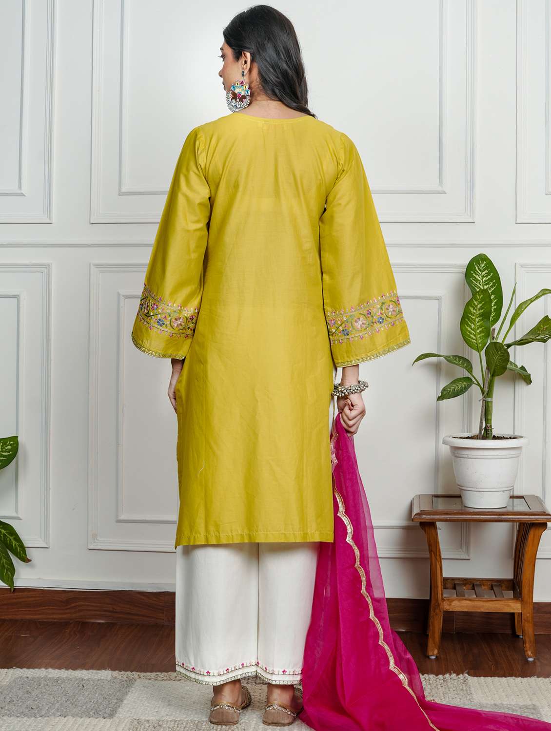 women solid with work long sleeve kurta pant with dupatta set - 22185079 -  Standard Image - 3