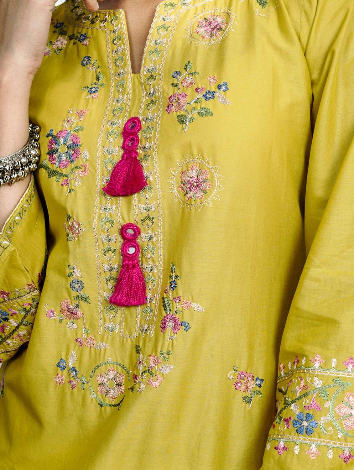 women solid with work long sleeve kurta pant with dupatta set - 22185079 -  Standard Image - 5