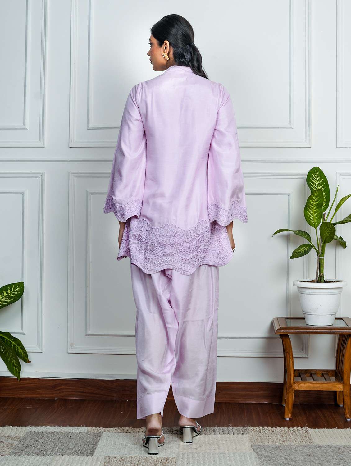 women solid with work long sleeve kurta salwar set - 22185082 -  Standard Image - 3