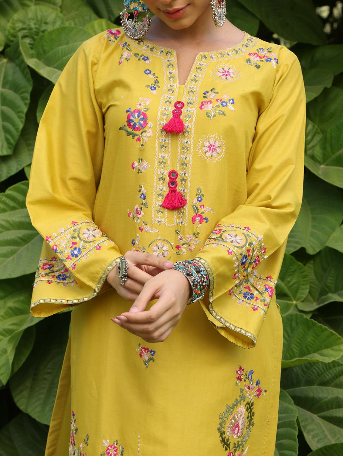 women solid with work long sleeve straight kurta  - 22185098 -  Standard Image - 5