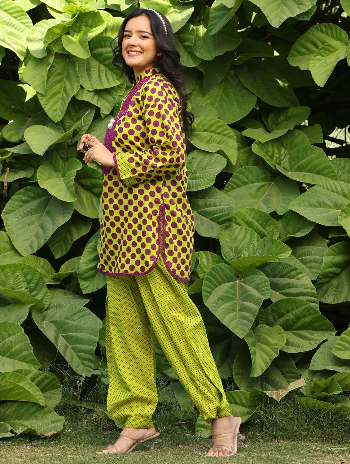 Women Polka Dot Printed Long Sleeve Kurta Salwar Set - 22185103 -  Standard Image - 3