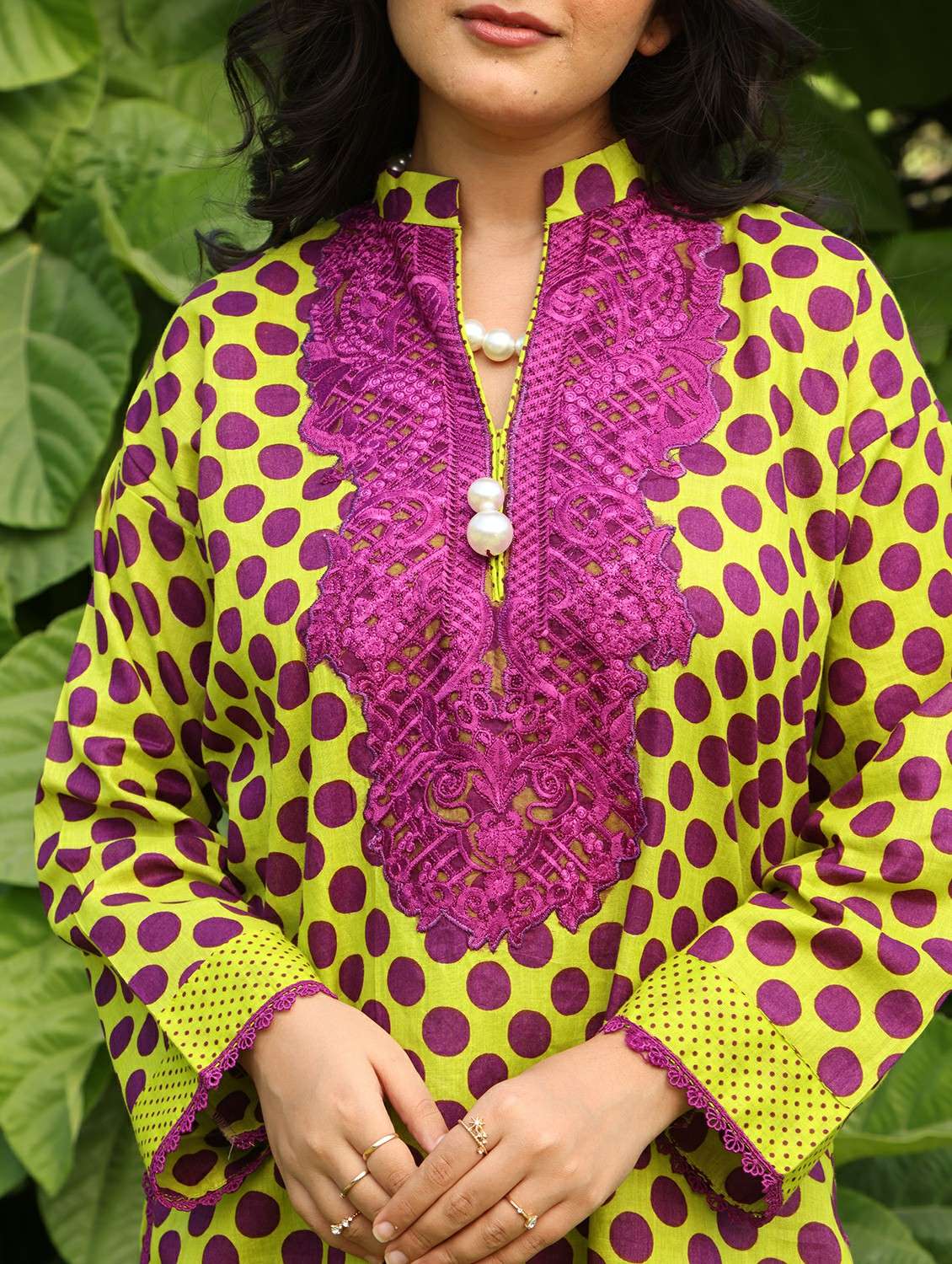 Women Polka Dot Printed Long Sleeve Kurta Salwar Set - 22185103 -  Standard Image - 5