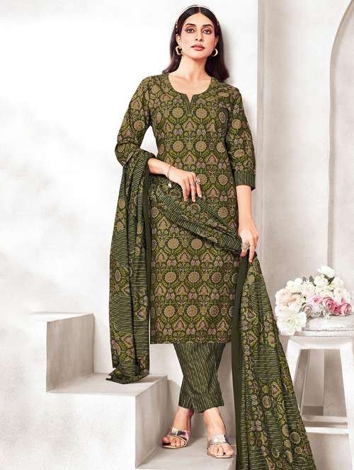 women printed three quarter sleeve kurta pant with dupatta set - 22185122 -  Standard Image - 0